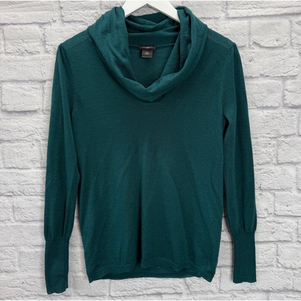 Ann Taylor Wool Blend Cowl Neck Sweater Turquoise Green Lightweight Size S
